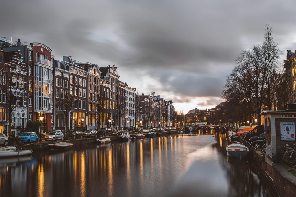 Amsterdam canal at twilight