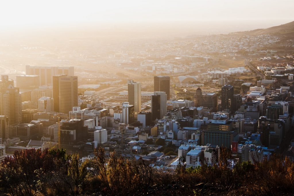 city in South Africa from above at sunset