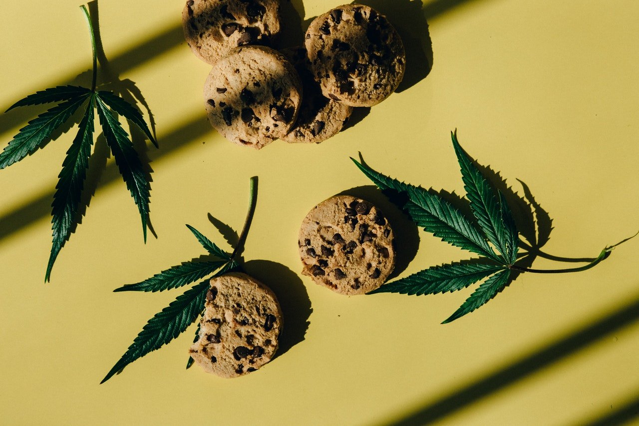 cannabis cookies on yellow surface